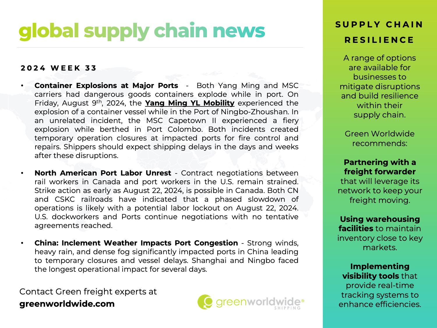 freight market update, port congestion, yang ming, yl mobility, msc, msc capetown III, ningbo, colombo, labor unrest