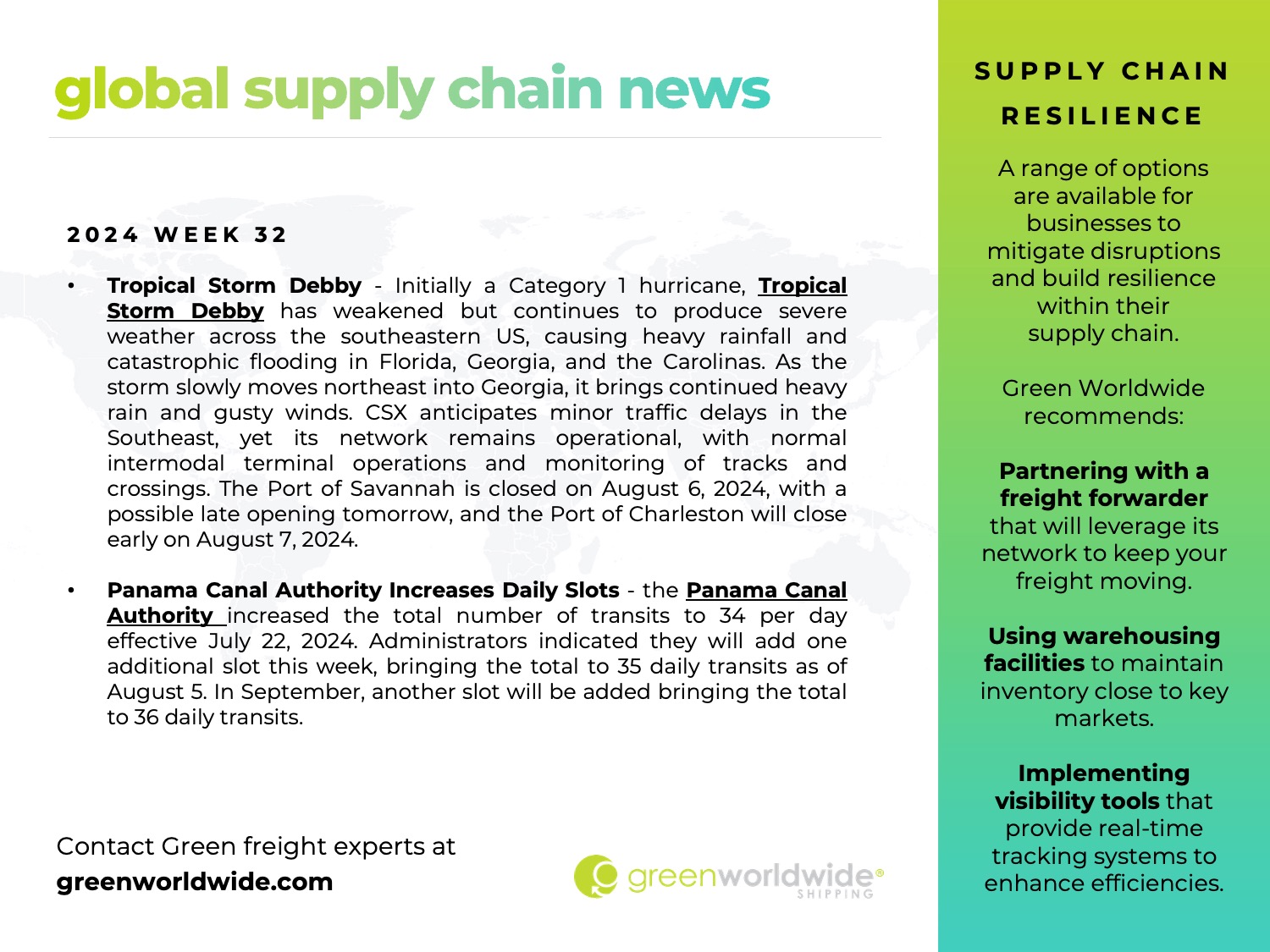 freight market update, port congestion, Port of Savannah, CSX, Tropical Storm Debby, Panama Canal