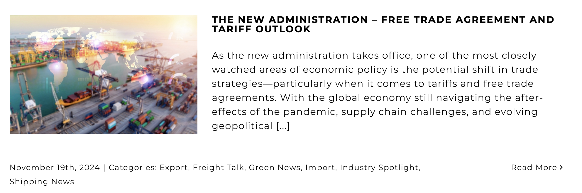 New Administration Free Trade Agreement and Tariff outlook